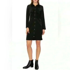 NWOT Melloday Button Front Ruched  Shirt Dress in Black long sleeve size Medium
